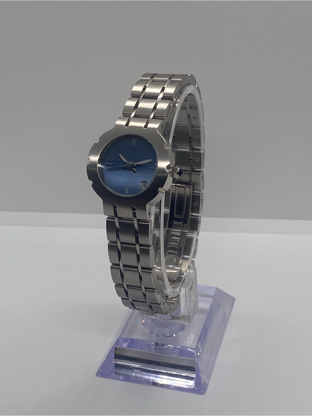Silver And Blue Stainless Steel Watch
